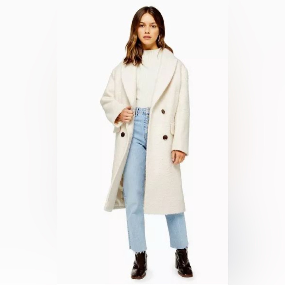 NWT Topshop Cream/Off-White Bouclé Longline Coat, Size 0-2